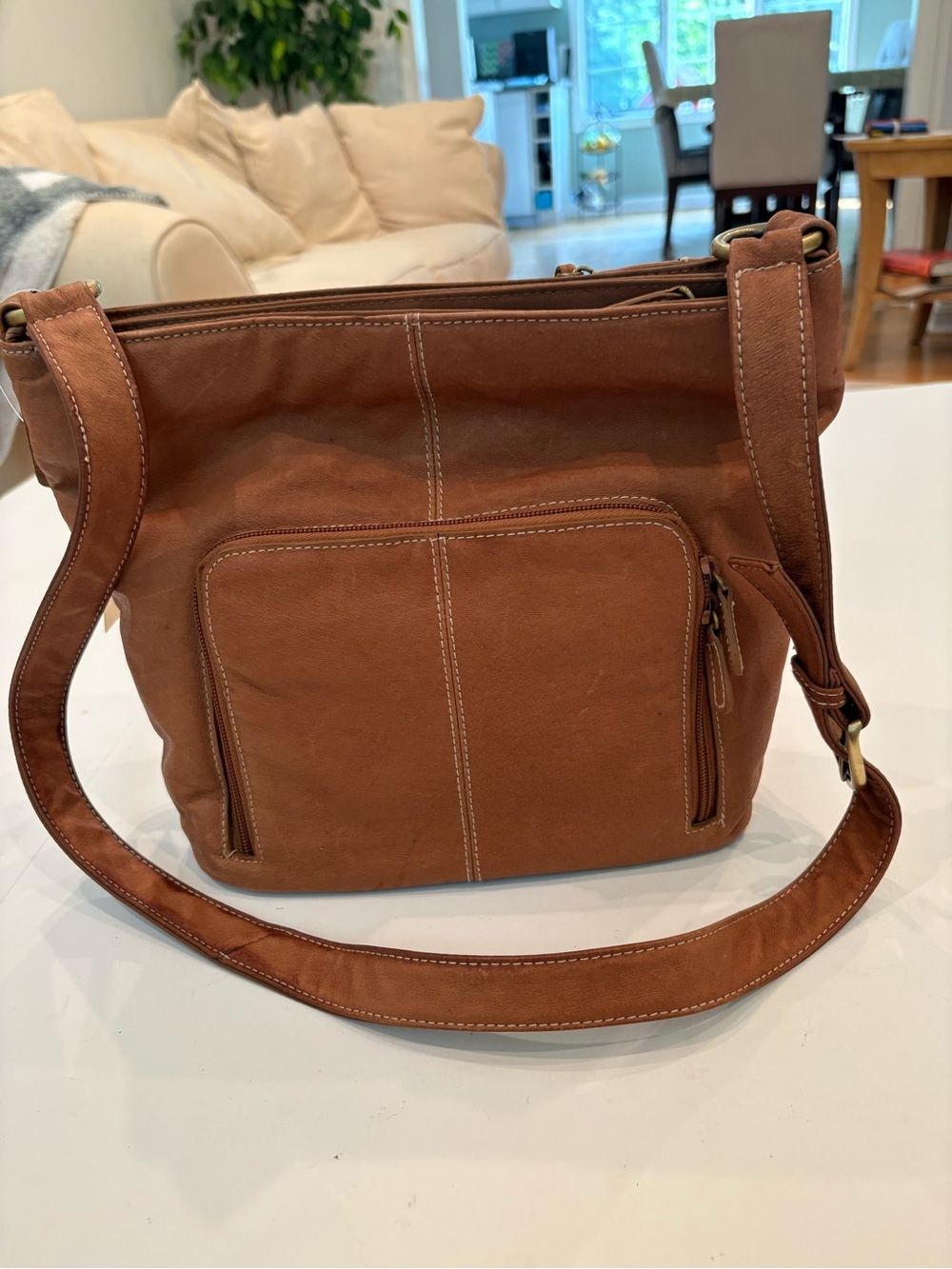 St. John's Bay Brown Leather Crossbody Bag-New w:/tags-boho/ country -western-